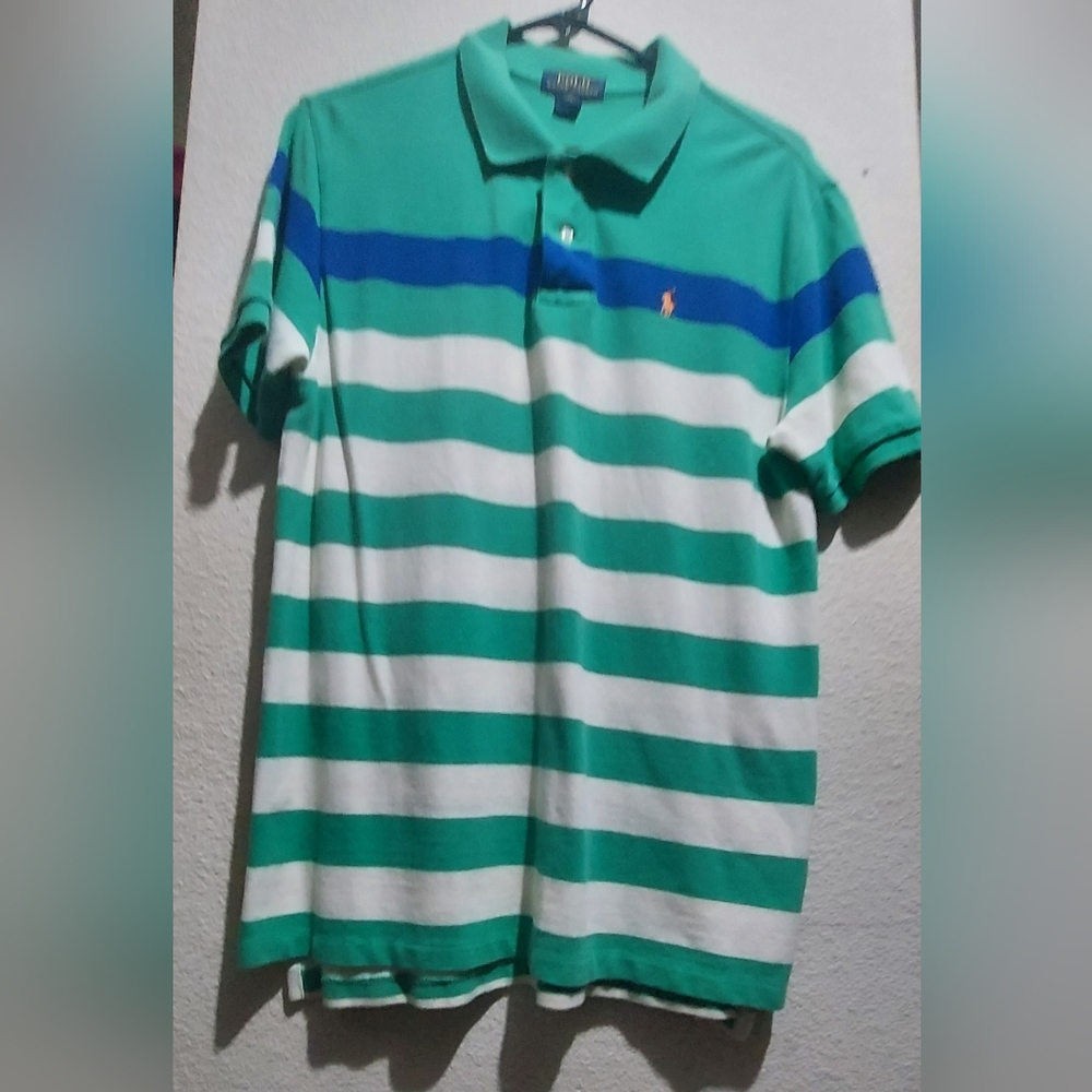 Boys Size .Striped Green and Blue Polo Shirt